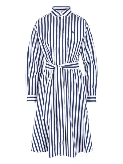 Polo Ralph Lauren Striped Cotton Belted Shirtdress In Multi