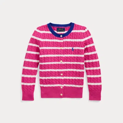 Polo Ralph Lauren Kids' Striped Mini-cable Cotton Cardigan In Belmont Pink Multi