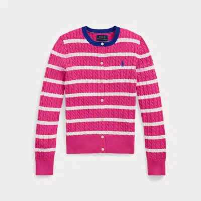 POLO RALPH LAUREN STRIPED MINI-CABLE COTTON CARDIGAN