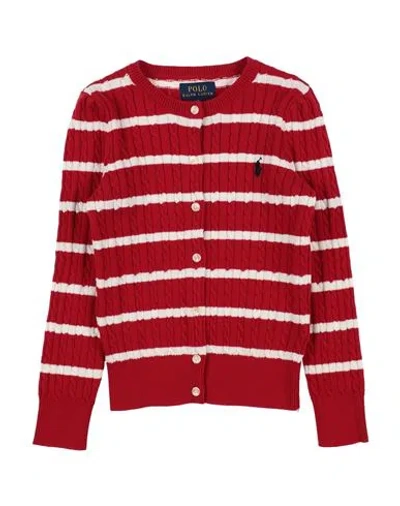 Polo Ralph Lauren Babies'  Striped Mini-cable Cotton Cardigan Toddler Girl Cardigan Red Size 5 Cotton