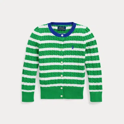 POLO RALPH LAUREN STRIPED MINI-CABLE COTTON CARDIGAN