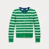 Polo Ralph Lauren Striped Mini-cable Cotton Cardigan In White/cruise Royal