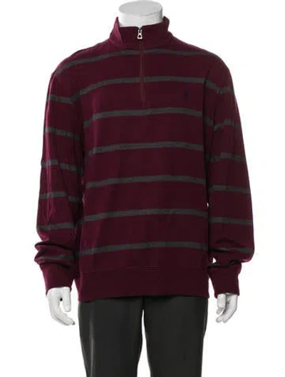 Pre-owned Polo Ralph Lauren Striped Mock Neck Cardigan In Burgundy