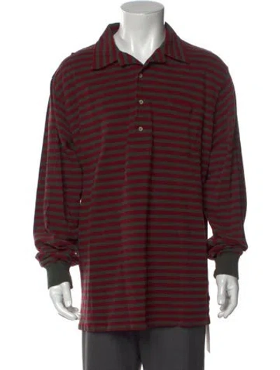 Pre-owned Polo Ralph Lauren Striped Mock Neck Cardigan In Red