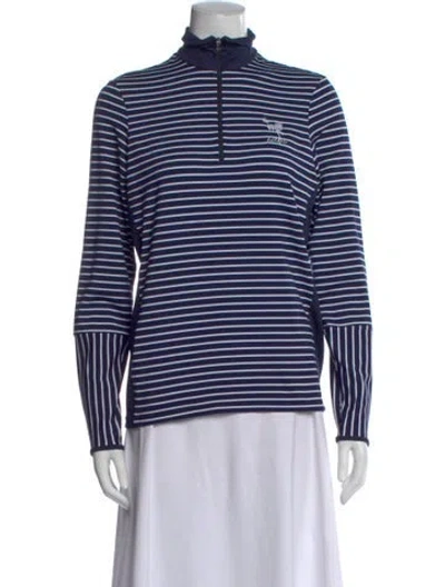 Pre-owned Polo Ralph Lauren Striped Mock Neck Polo In Blue