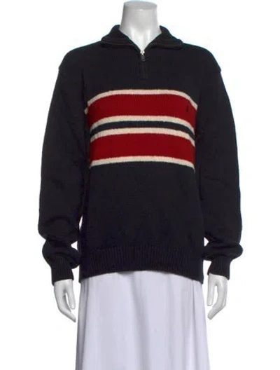 Pre-owned Polo Ralph Lauren Striped Mock Neck Sweater In Blue