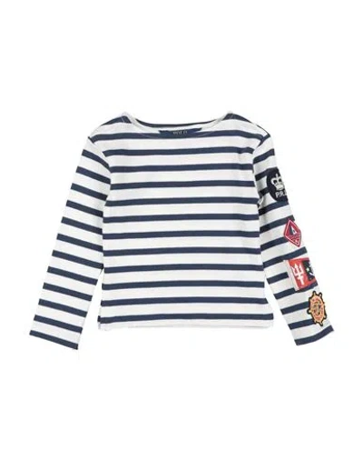 Polo Ralph Lauren Babies'  Striped Nautical-patch Cotton Jersey Tee Toddler Girl Sweater Navy Blue Size 4 Cot