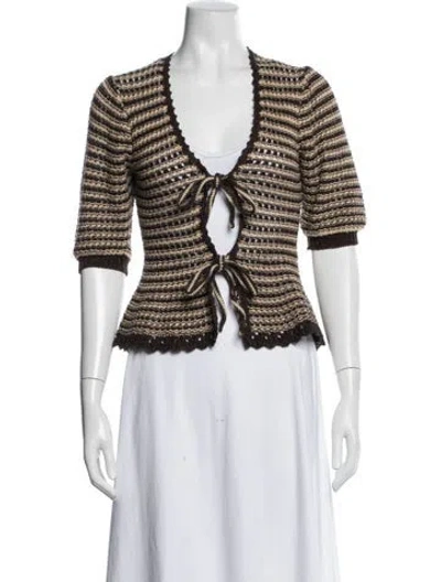 Pre-owned Polo Ralph Lauren Striped Open Front Sweater In White