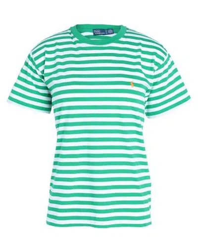Polo Ralph Lauren Striped Organic Cotton Crewneck Tee Woman T-shirt Green Size L Cotton