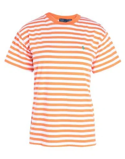 Polo Ralph Lauren Striped Organic Cotton Crewneck Tee Woman T-shirt Orange Size L Cotton