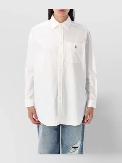 Polo Ralph Lauren Striped Oversized Oxford Shirt With Pocket In White