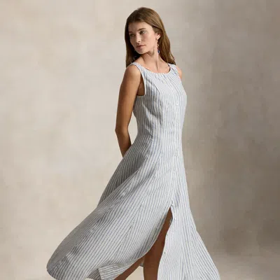 Polo Ralph Lauren Striped Paneled Linen Dress In Blue