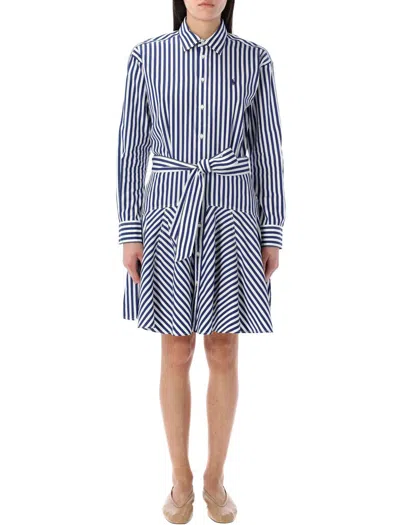 Polo Ralph Lauren Striped Panelled Shirt Dress In Blue
