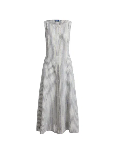 Polo Ralph Lauren Striped Panelled Linen Dress In Gray