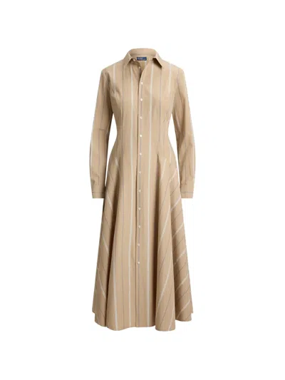 Polo Ralph Lauren Striped Panelled Maxi Shirt Dress In Neutral