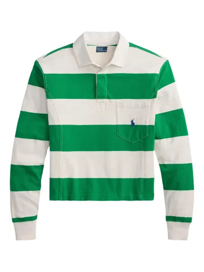 Polo Ralph Lauren Embroidered Striped Cotton Rugby Shirt In Green
