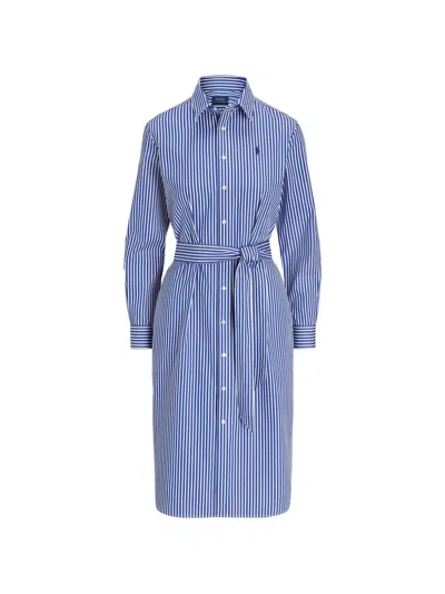 Polo Ralph Lauren Striped-pattern Belted Midi Dress In Blue
