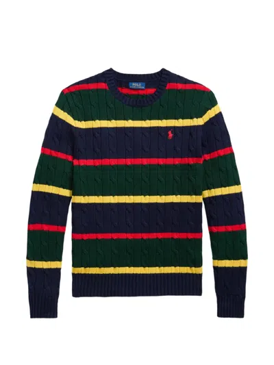 Polo Ralph Lauren Striped-pattern Cable-knit Sweater In Multi