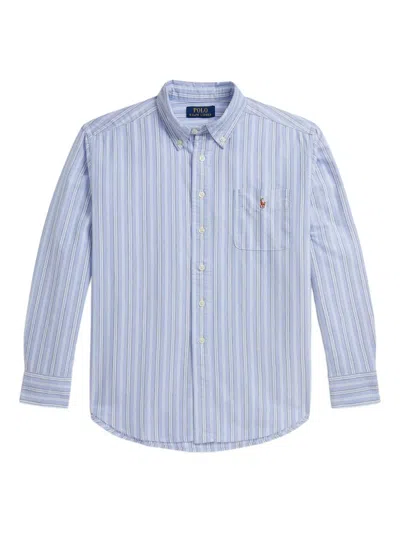 Polo Ralph Lauren Kids' Striped-pattern Embroidered-logo Shirt In Blue