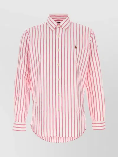 Polo Ralph Lauren Striped Pattern Embroidered Oxford Shirt In Pink