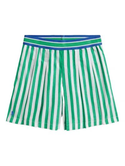 Polo Ralph Lauren Kids' Striped-pattern Pleated Shorts In Green