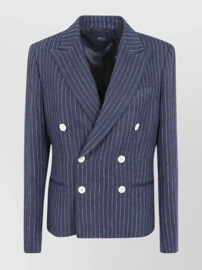 Polo Ralph Lauren Striped Peak Lapels Jacket In Blue