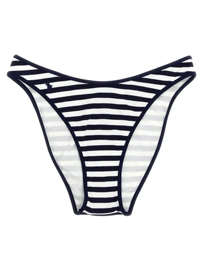Polo Ralph Lauren Striped Piqué Bikini Bottoms In Navy