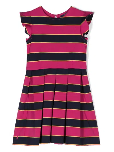 Polo Ralph Lauren Kids' Striped Pleat-detail Dress In Pink