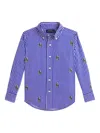 Polo Ralph Lauren Striped Polo Bear-motif Cotton Shirt In Blue