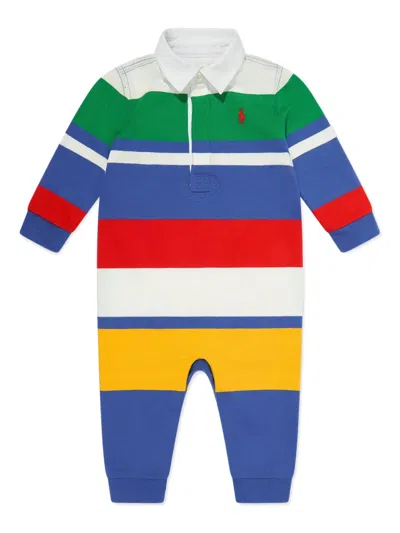 Polo Ralph Lauren Babies' Striped Polo Romper In Blue