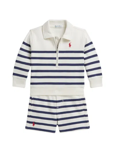 Polo Ralph Lauren Babies' Striped Polo Shirt And Shorts Set (set Of Two) In White