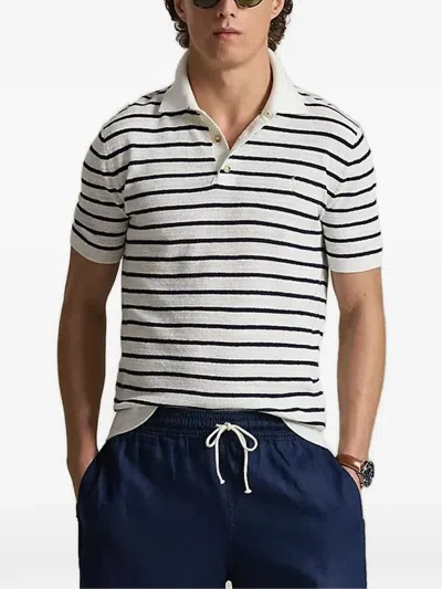 Polo Ralph Lauren Striped Cotton Linen Polo Collar Sweater In Multi