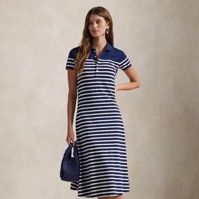 Polo Ralph Lauren Striped Polo Shirtdress In Cruise Navy/white
