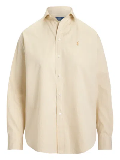 Polo Ralph Lauren Striped Pony Cotton Shirt In Neutral