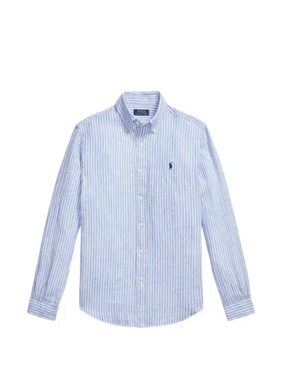 Polo Ralph Lauren Striped Pony Linen Shirt In Blue