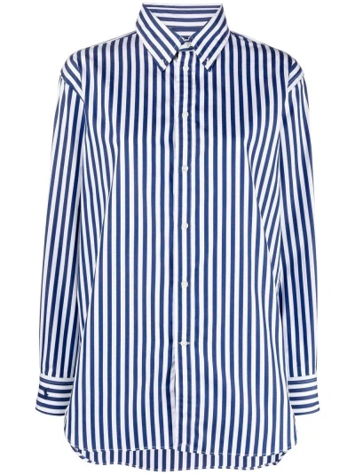 Polo Ralph Lauren Striped Popeline Shirt In Blue