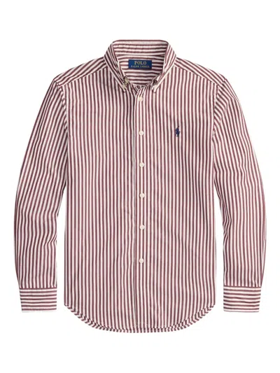 Polo Ralph Lauren Kids' Striped Poplin Shirt In Brown