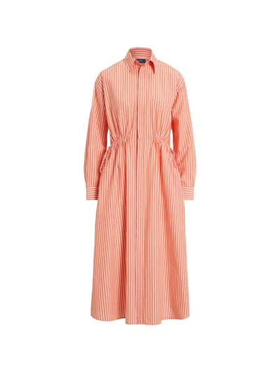 Polo Ralph Lauren Striped-print Shirt Dress In Orange