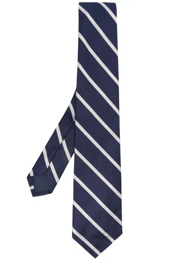 Polo Ralph Lauren Striped Repp Silk Tie In Navy/white