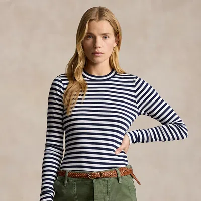 Polo Ralph Lauren Striped Rib-knit Long-sleeve Tee In Black