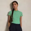 Polo Ralph Lauren Striped Ribbed Cotton Crewneck Tee In Preppy Green,white