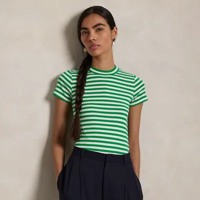 Polo Ralph Lauren Striped Ribbed Cotton Crewneck Tee In Preppy Green,white