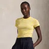 Polo Ralph Lauren Striped Ribbed Cotton Crewneck Tee In Racing Yellow,white