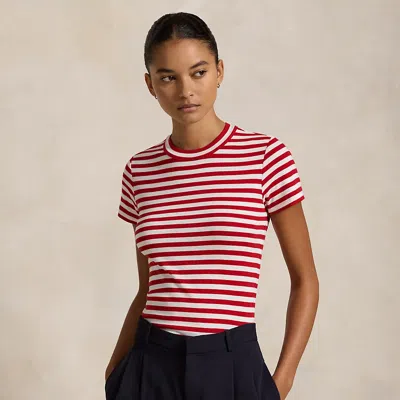 Polo Ralph Lauren Striped Ribbed Cotton Crewneck Tee In Red,white