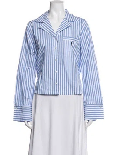 Pre-owned Polo Ralph Lauren Striped Ruffle Embellishment Pajamas In Blue