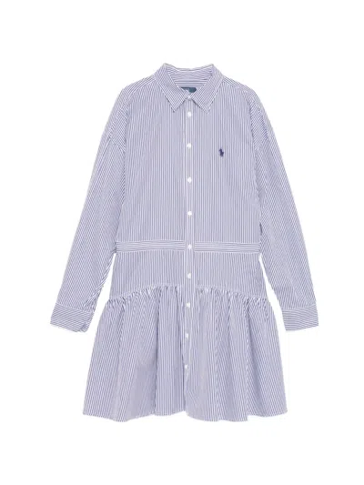 POLO RALPH LAUREN 条纹荷叶边中长衬衫裙