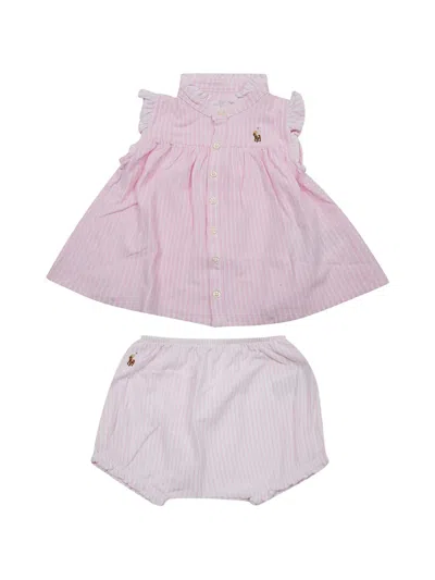 Polo Ralph Lauren Striped Ruffle Two Piece Suit In Pink