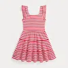 Polo Ralph Lauren Striped Ruffled Cotton Jersey Dress In Starboard Red/white