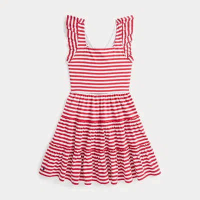 POLO RALPH LAUREN STRIPED RUFFLED COTTON JERSEY DRESS