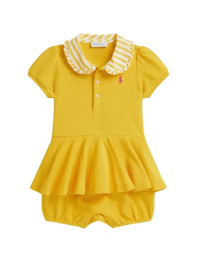Polo Ralph Lauren Babies' Striped Ruffled Playsuit In Yellow